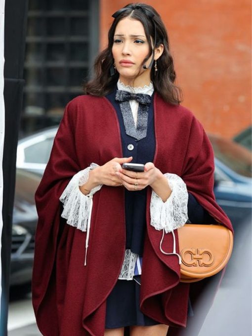 Gossip Girl S02 Zión Moreno Maroon Cape Cardigan