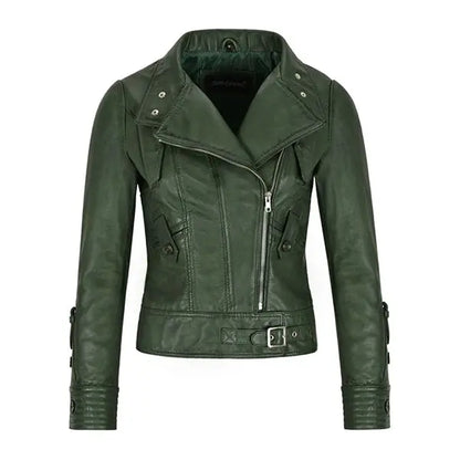 Green Leather Biker Jacket Women's - Max Jackets