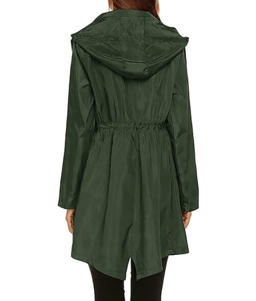 Green Zipper Hooded Rain Coat Max Jackets