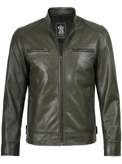 Dodge Men’s Green Leather Jacket | Biker Style