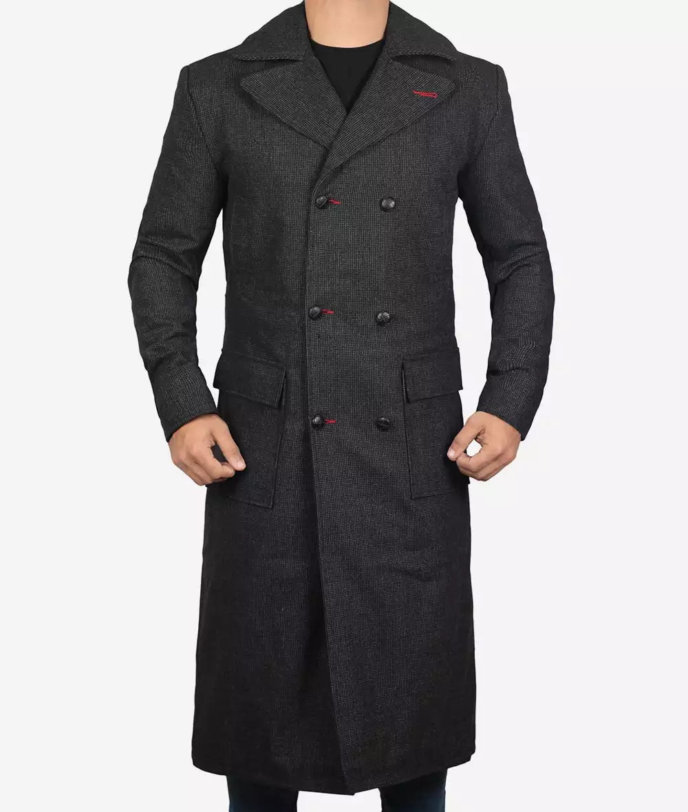 Men's Double-Breasted Detective Gray Wool Coat