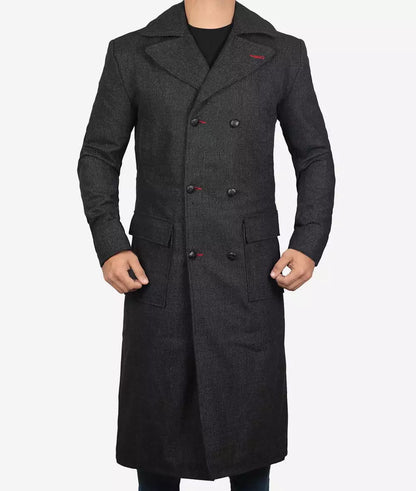 Men's Double-Breasted Detective Gray Wool Coat