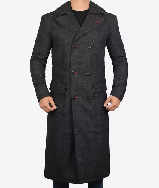 Men's Double-Breasted Detective Gray Wool Coat
