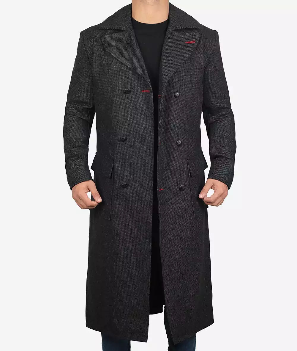 Men's Double-Breasted Detective Gray Wool Coat
