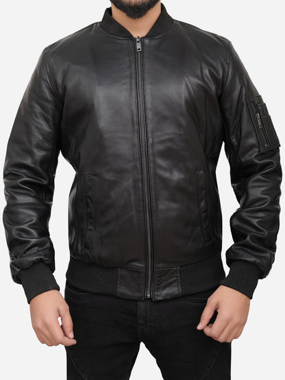 Griffin Black Bomber Leather Jacket Max Jackets
