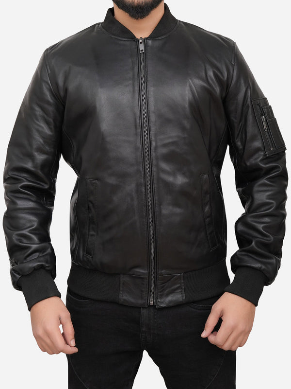 Griffin Black Bomber Leather Jacket Max Jackets