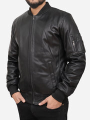 Griffin Black Bomber Leather Jacket