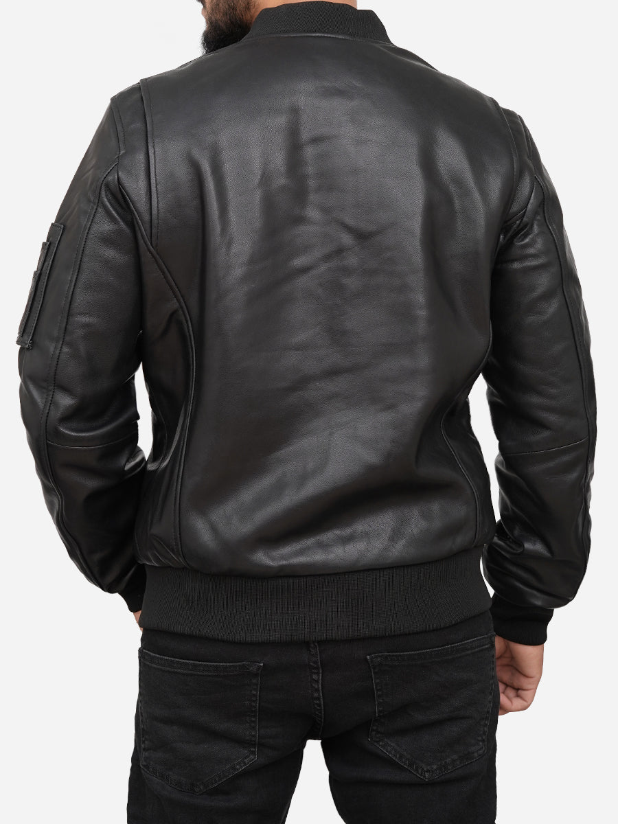Griffin Black Bomber Leather Jacket