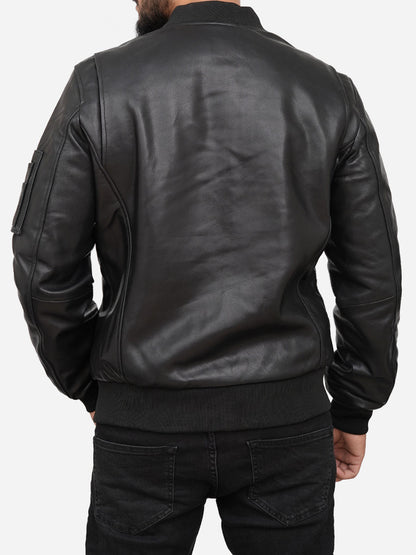 Griffin Black Bomber Leather Jacket Max Jackets