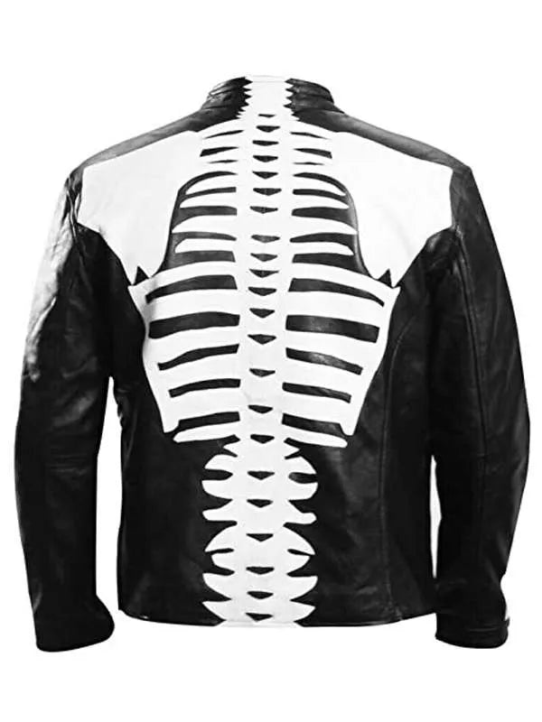 Halloween Party Skeleton Bones Black Leather Jacket Max Jackets