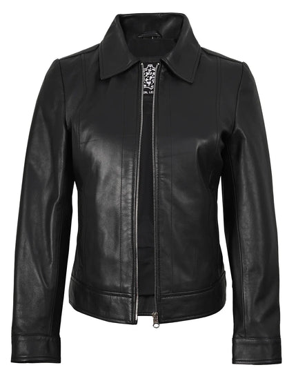Women's Black Harrington Real Leather Jacket