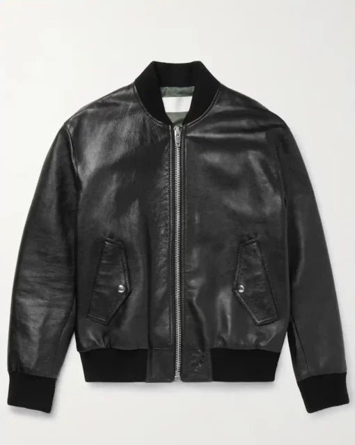 Harrison Genuine Leather Black Zip-Up Bomber Jacket Max Jackets