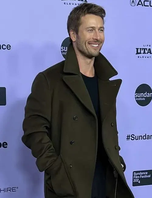 Hit Man 2024 Glen Powell Wool Peacoat Max Jackets