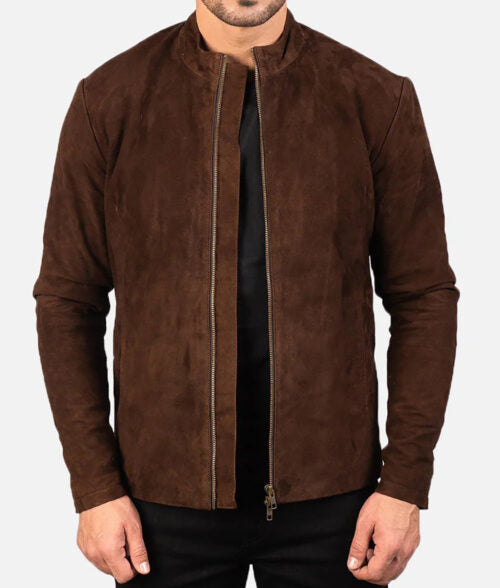 Hunter Men’s Brown Modern Casual Cafe Racer Suede Jacket Max Jackets