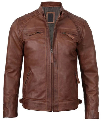 Jack Brown Cafe Racer Quilted Leather Jacket Max Jackets