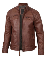 Jack Brown Cafe Racer Quilted Leather Jacket Max Jackets