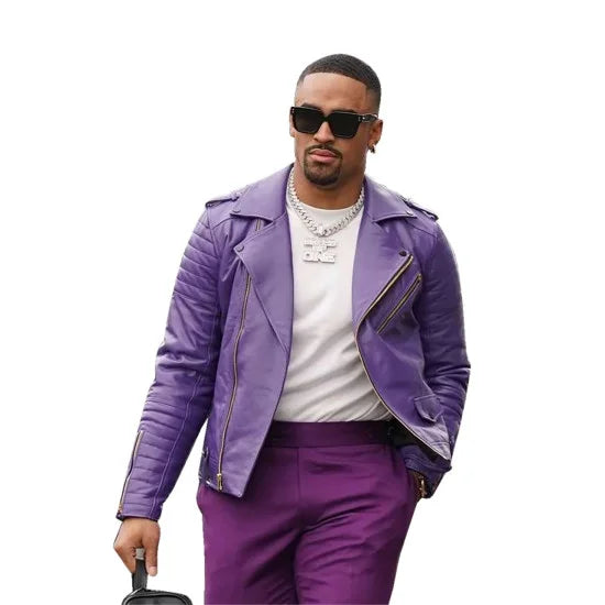 Jalen Hurts Purple Biker Leather Jacket Max Jackets