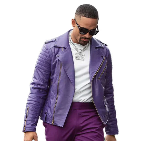 Jalen Hurts Purple Biker Leather Jacket Max Jackets