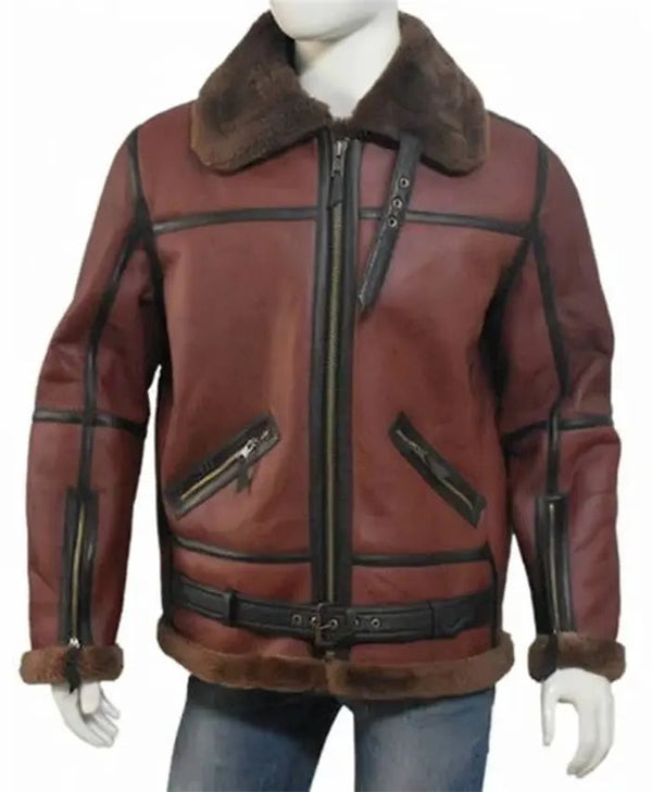Darren SF Bomber Reddish Shaded Sheepskin Leather Jacket Max Jackets