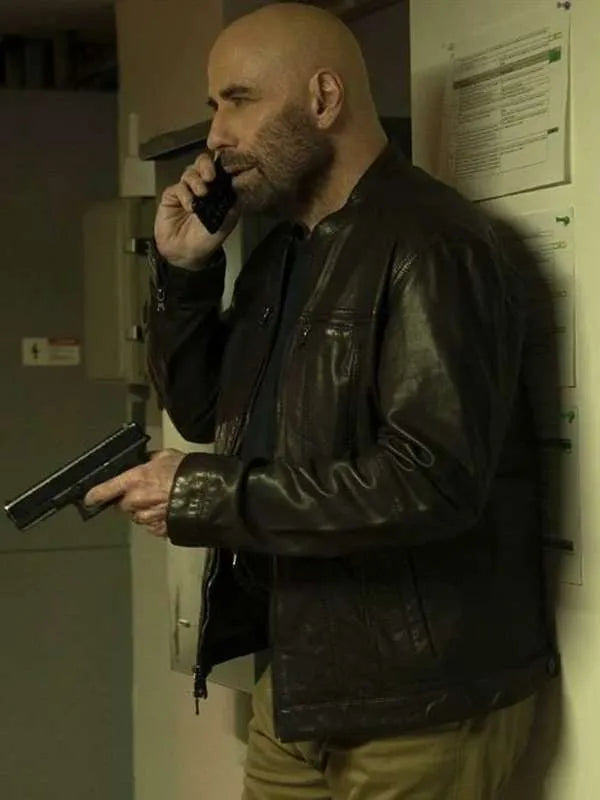 John Travolta Cash Out 2024 Black Leather Jacket Max Jackets