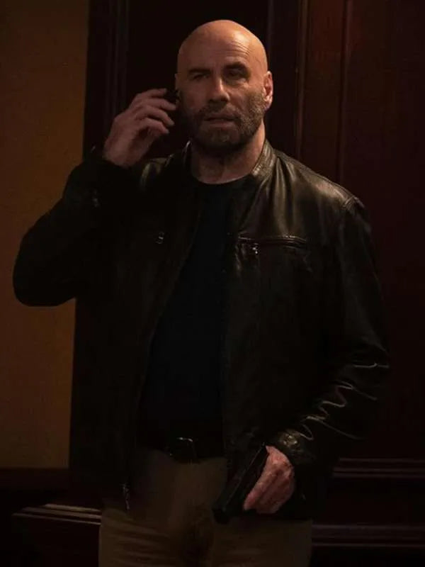 John Travolta Cash Out 2024 Black Leather Jacket Max Jackets