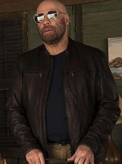 John Travolta Cash Out 2024 Black Leather Jacket Max Jackets