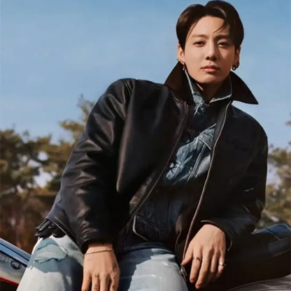 Jung Kook X Calvin Klein Black Leather Jacket