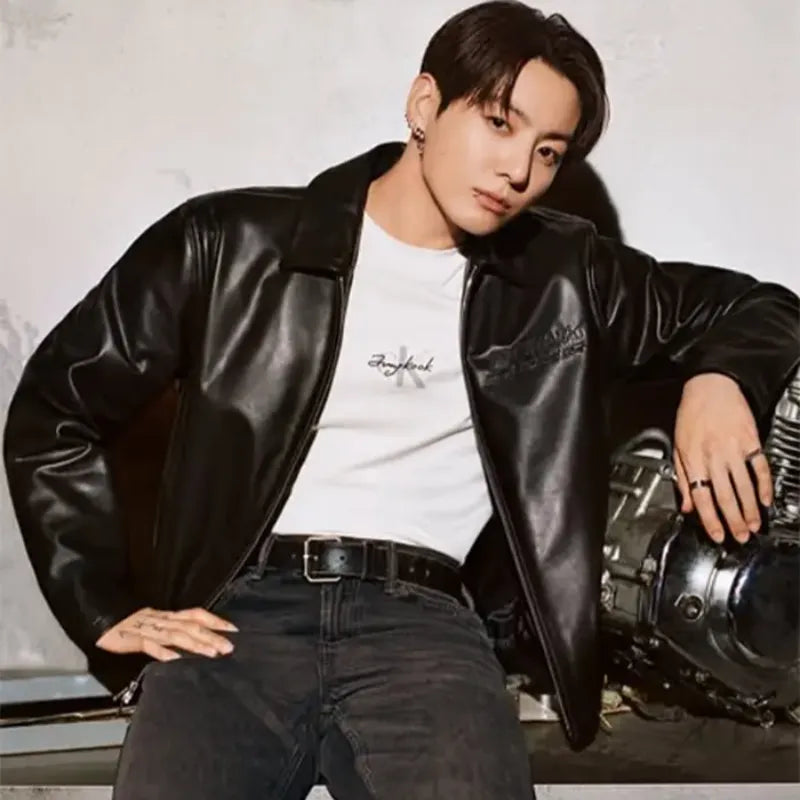 Jung Kook X Calvin Klein Black Leather Jacket