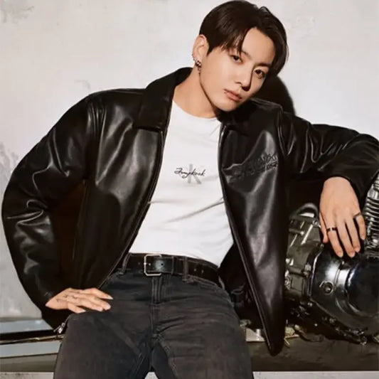 Jung Kook X Calvin Klein Black Leather Jacket
