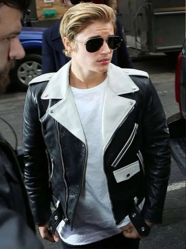 Justin Bieber Black & White Biker Jacket Max Jackets