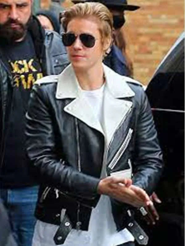 Justin Bieber Black & White Biker Jacket Max Jackets
