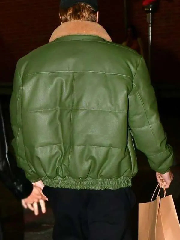 Justin Bieber 2024 Green Leather Jacket Max Jackets