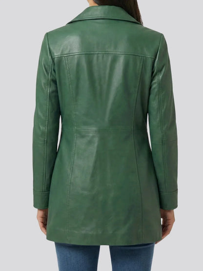 Women's Green Leather Car Coat