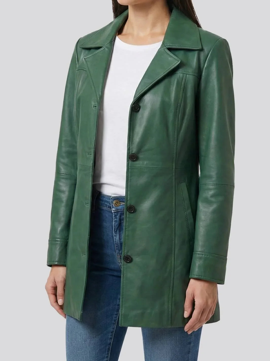 Women's Green Leather Car Coat