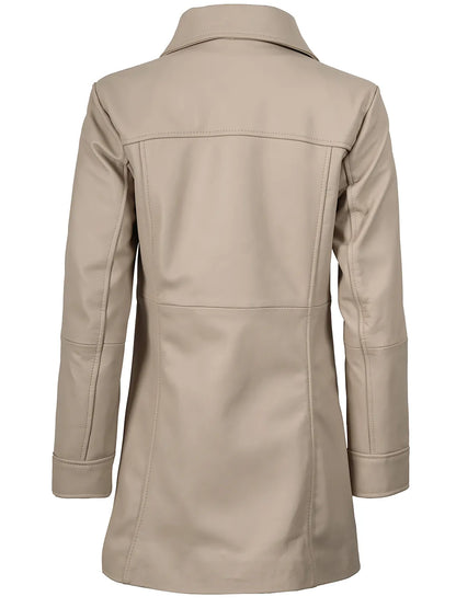 Kandis Women's Beige Real Leather Car Coat