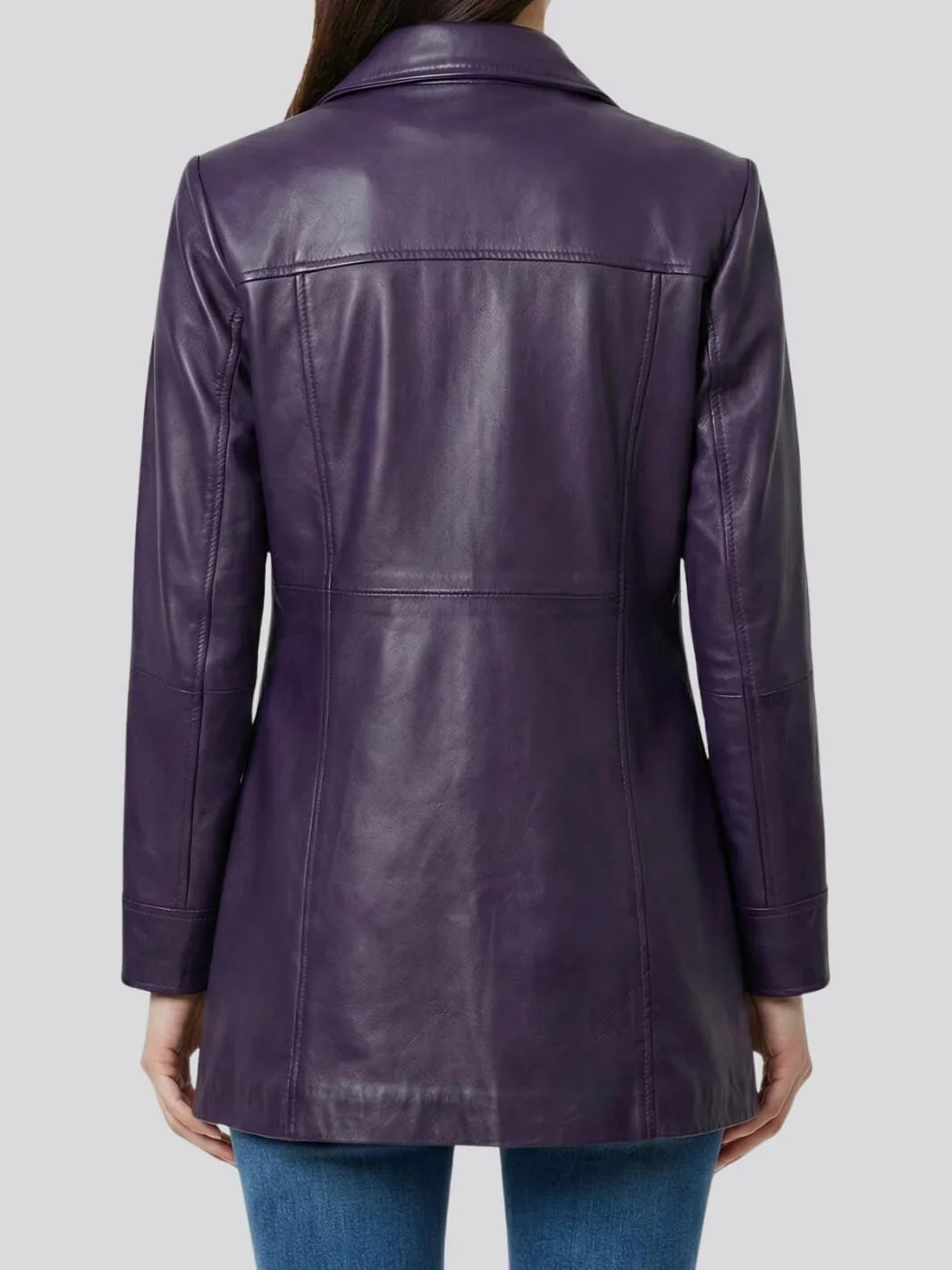 Kandis Women's Leather Purple 3/4 Length Car Coat