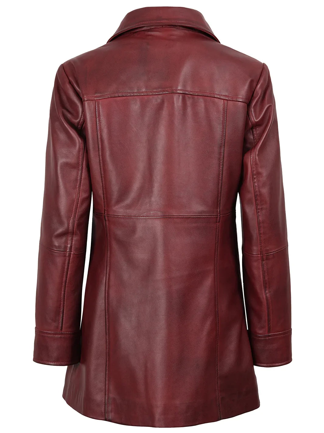 Kandis - Women's Burgundy Leather 3/4 Length Car Coat