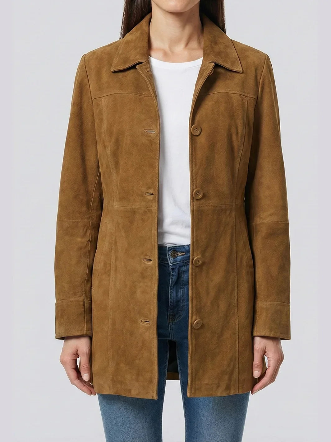 Women's Brown Suede Car Coat