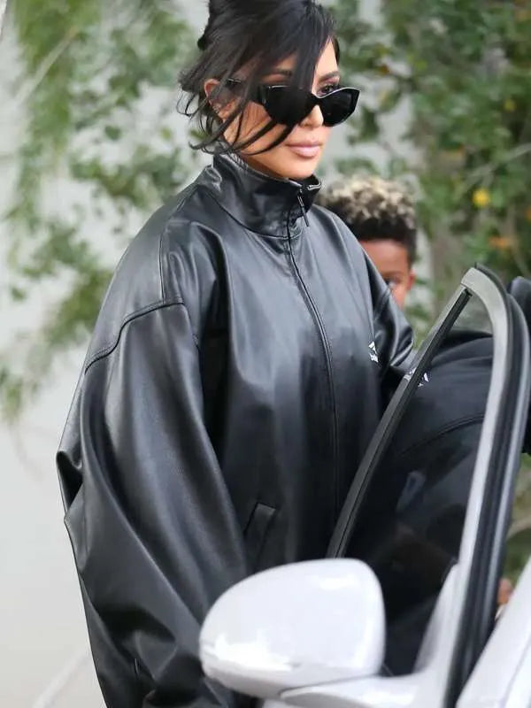 Kim Kardashian 2024 Black Leather Jacket Max Jackets