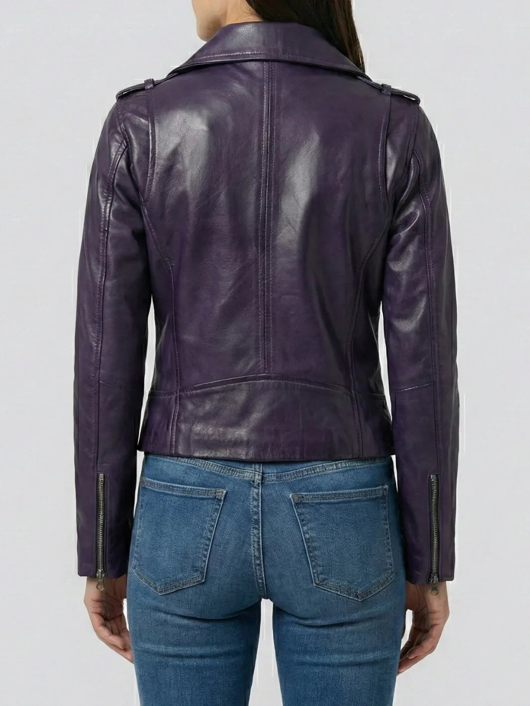 Kirsten Women's Purple Asymmetrical Biker Style Leather Jacket