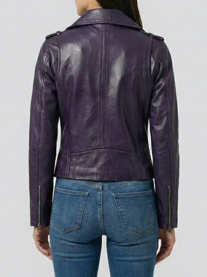 Kirsten Women's Purple Asymmetrical Biker Style Leather Jacket