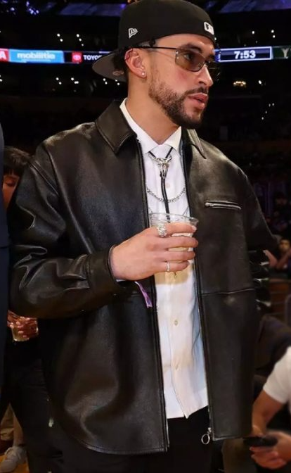 Lakers Bad Bunny Black Leather Jacket Max Jackets