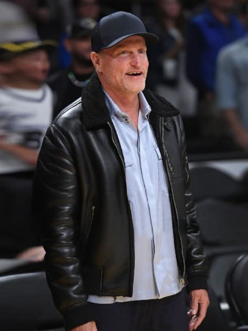 Lakers Woody Harrelson Bomber Leather Jacket Max Jackets