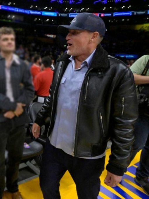 Lakers Woody Harrelson Bomber Leather Jacket Max Jackets