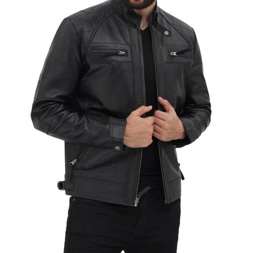 Mens Lambskin Biker Black Leather Jacket Max Jackets