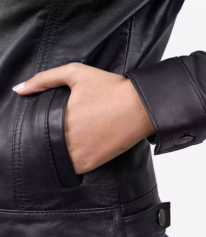 Women's Black Lambskin Leather Four-Pocket Trucker Jacket