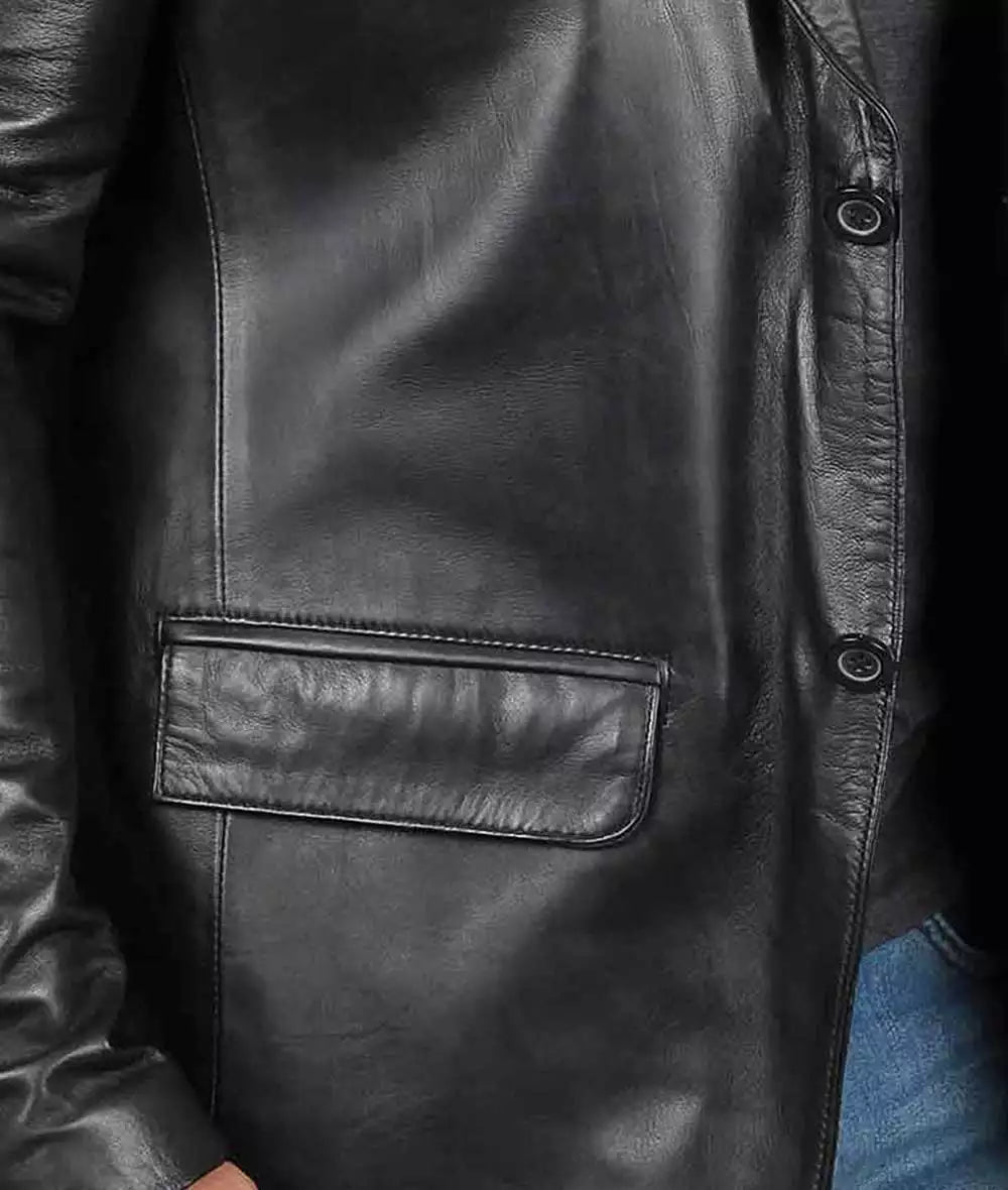 Mens Black Leather Blazer Jacket - Stylish Two Button Notch Lapel Blazer Max Jackets