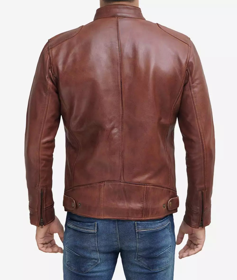 Mens Tall Cognac Leather Cafe Racer Jacket Max Jackets