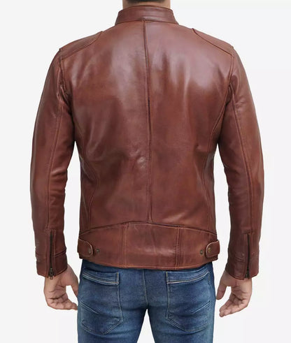Mens Tall Cognac Leather Cafe Racer Jacket Max Jackets