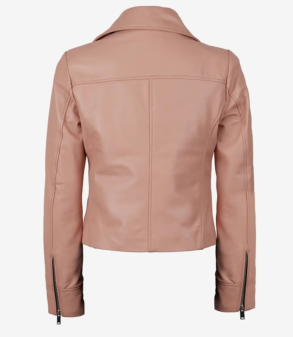 Women's Real Lambskin Leather Pink Asymmetrical Jacket
